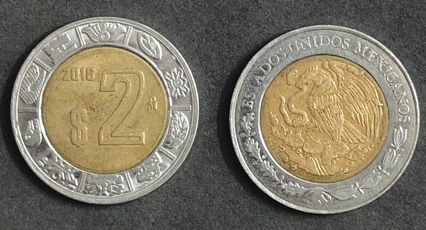 Mexico 2016- 2 Peso Bimetallic Eagle Coin Used