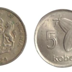 Nigeria 1974 5 Kobo Used - Coin