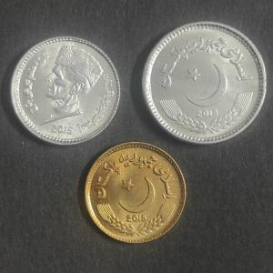 Pakistan Coin 1, 2 and 5 Rupees 3 Coins Set UNC coin (no specific year guarantee)