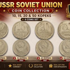 Soviet Union Coin Collection 10, 15, 20 and 50 Kopeks 4 Coins Set Used coin (no specific year guarantee)