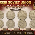 Soviet Union Coin Collection 10, 15, 20 and 50 Kopeks 4 Coins Set Used coin (no specific year guarantee)