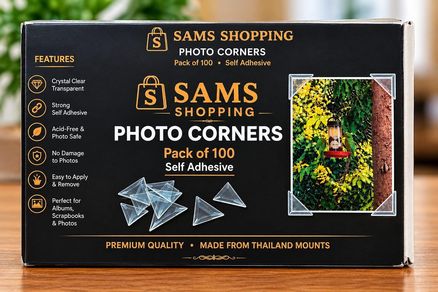 Sams Shopping Transparent Self-Adhesive Photo Corners - Pack of 100