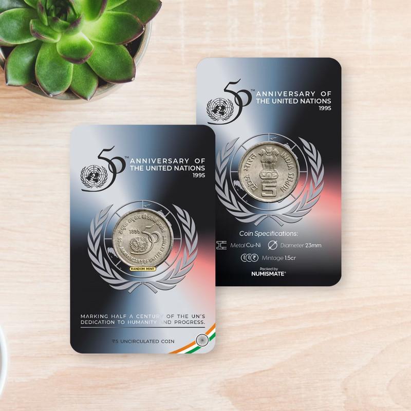 50 Tm Anniversary OF The United Nations - 1995  ATM card Rs.5 (Pvt)