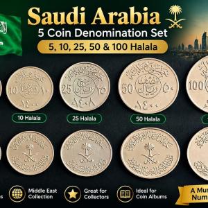 Saudi Arabia 5, 10, 25, 50 And 100 Halala 5 Coin Denomination Set 1980/1988 Used (No Guarantee Of Year)