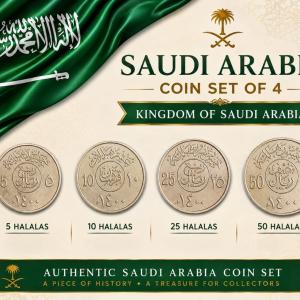 Saudi Arabia 1980 5, 10, 25 And 50 Halala Set Of 4 Used Coins 1400 AH. (No Guarantee Of Year)