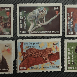 India 1986 TB Association Wildlife Labels Set of 6 Help Fight TB Stamps Mint