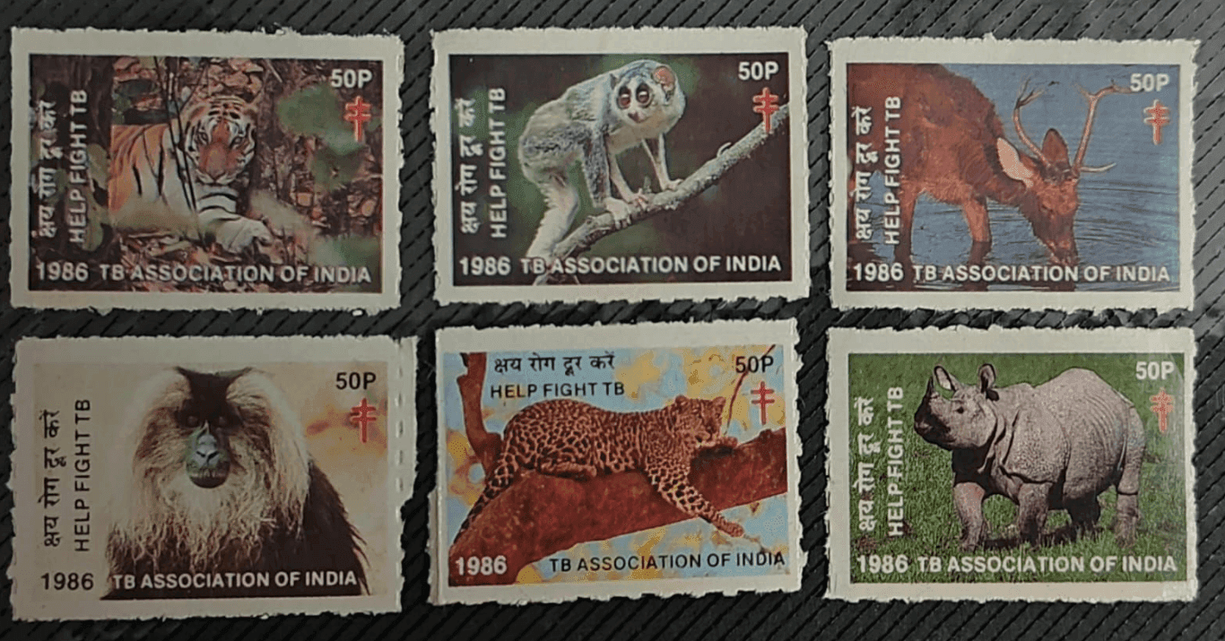 India 1986 TB Association Wildlife Labels Set of 6 Help Fight TB Stamps Mint
