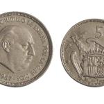 Spain 5 Pesetas Francisco Franco 1957 Coin Used