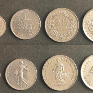 Switzerland Coin Set 1/2, 1, 2 and 5 Francs Mixed Years Helvetia Designs Used Condition 4 Coins
