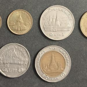 Thailand Coin Set of 6 - 25 and 50 Satang, 1, 2, 5, 10 Baht Buddhist Temple Architecture Mixed Years Used condition
