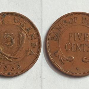 Uganda - 1966 5 Cents - Used - Coin