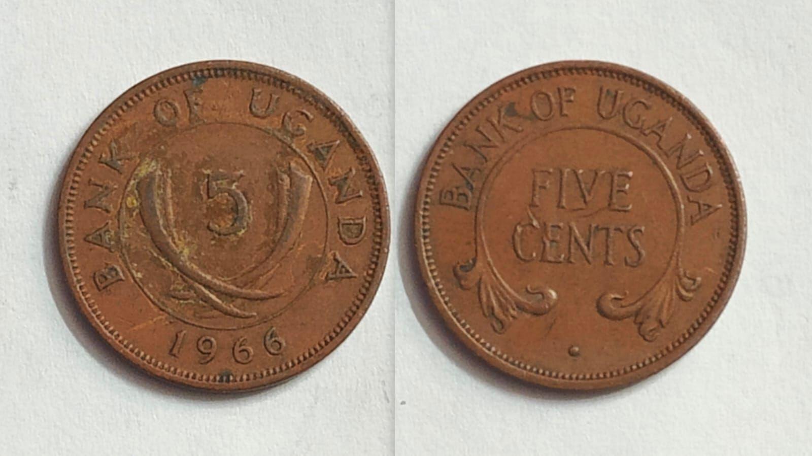 Uganda - 1966 5 Cents - Used - Coin