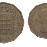 United Kingdom 3 pence coin 1959 Queen Elizabeth II Used