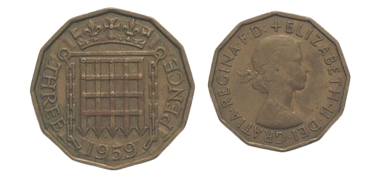 United Kingdom 3 pence coin 1959 Queen Elizabeth II Used