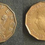United Kingdom 3 pence coin 1952 King George VI Used