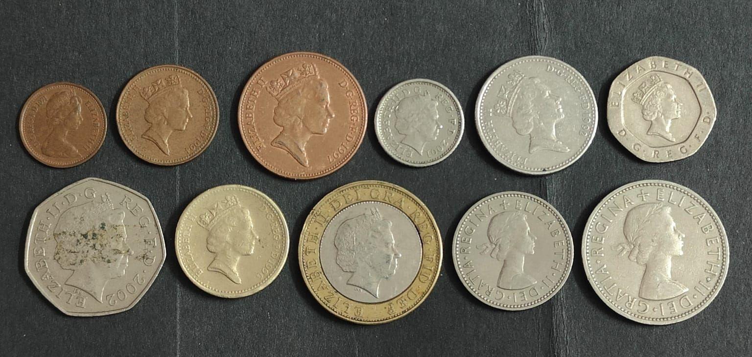 United Kingdom British Coin Collection PRE-DECIMAL and DECIMAL BRITISH COINS | "1 PENNY TO GBP 2 + VINTAGE SHILLINGS | 11 COIN SET"(no specific year guarantee)