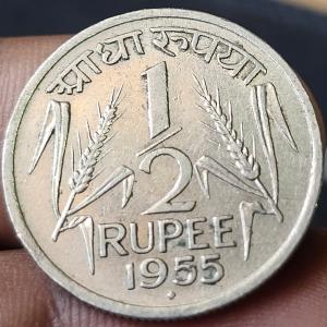 Rare 1/2 Rupee 1955 Bombay Mint Coin