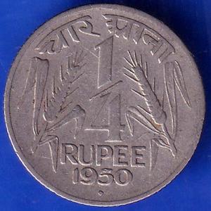 Government Of India 1/4 Rupee Of 1950 Bombay Mint Coin ANH1001