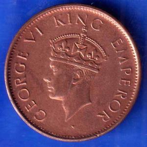 British India 1940 George VI King One Quarter Anna Copper Coin ANH1802