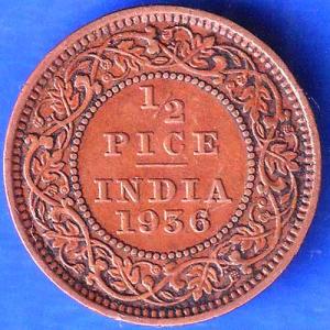 British India 1936 George V King Emperor Half Pice Coin ANH2501