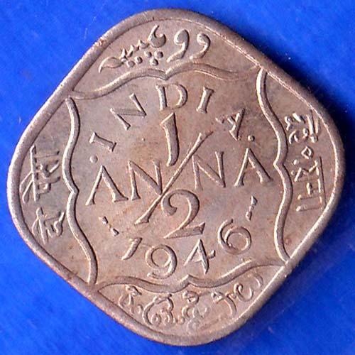 British India 1946 George VI King 1/2 Anna Coin ANH251