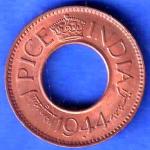British India 1944 Lahor mint One Pice copper coin SK822