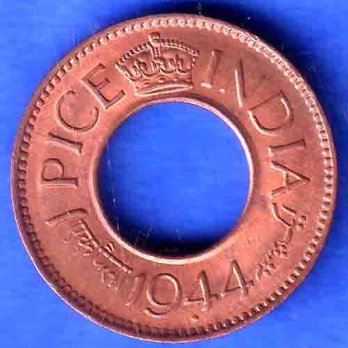 British India 1944 Lahor mint One Pice copper coin SK822