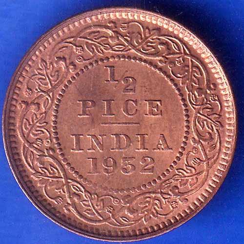 British India 1932 George V King Emperor Half Pice Coin ANH2062