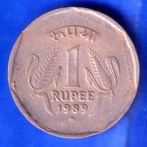 Republic India 1989 HYDERABAD Mint One Rupee Coin ANH2810