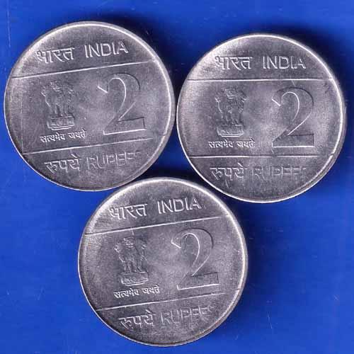 SET OF 3 : Republic India 2010 Delhi XIX Commonwealth Games in India Two Rupees ANH2661
