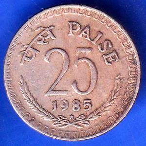 Republic India 1985 HYDERABAD Mint 25 Paisa Coin ANH2562