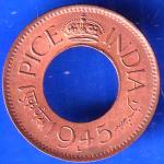 British India 1945 LAHORE Mint George VI King 1 Pice Copper Coin ANH2662