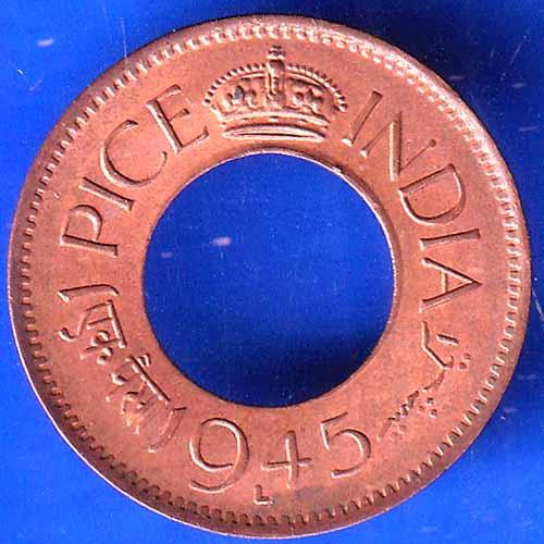 British India 1945 LAHORE Mint George VI King 1 Pice Copper Coin ANH2662
