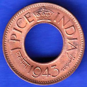 British India 1943 George Vi King One Pice Coin anh3213
