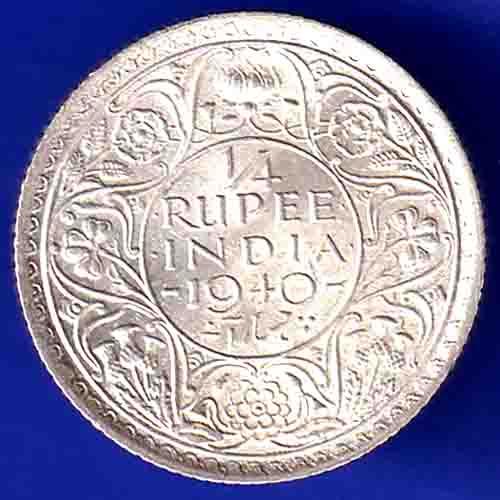 BRITISH INDIA 1940 george vi BOMBAY MINT 1/4 RUPEE SILVER COIN HSK126