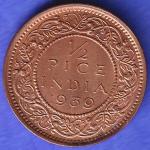 BRITISH INDIA 1939 GORGE VI KING 1/2 PICE BOMBAY MINT RARE COIN SK620