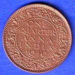 BRITISH INDIA 1939 ONE QURTER ANNA GEORGE VI COPPER COIN sk1107