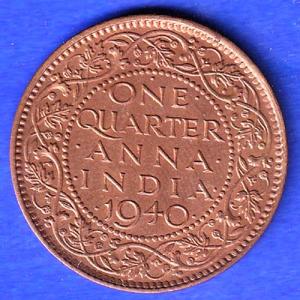 BRITISH INDIA 1939 ONE QURTER ANNA GEORGE VI COPPER COIN sk1107