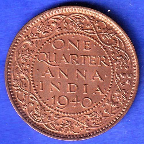 BRITISH INDIA 1940 ONE QURTER ANNA GEORGE VI COPPER COIN SK1111