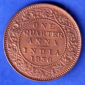 British india 1936 BOMBAY MINT George v one quarter anna copper coin SK914