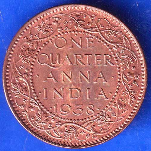 British India 1938 George VI King One Quarter Anna Copper Coin ANH2063