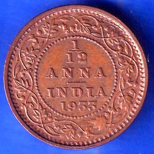 BRITISH INDIA 1933  1/12 ANNA GEORGE VI COPPER COIN ANH2861