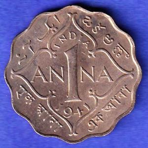 British India 1941 George VI Bombay Mint King One Anna Coin HSK715