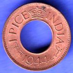 British India 1944 Lahor mint One Pice copper coin SK370