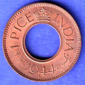 British India 1944 Lahor mint One Pice copper coin SK480