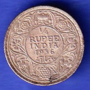British India 1936 George V 1/4 Rupee Silver coin SK572