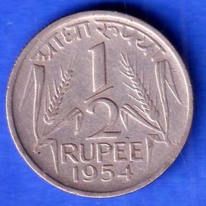 Government Of India 1/2 Rupee Of 1954 Coin SK1017