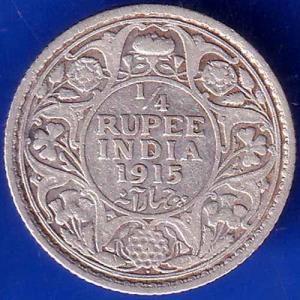 British India 1915 Bombay Mint George V King Emperor 1/4 Rupee Coin ANH1866