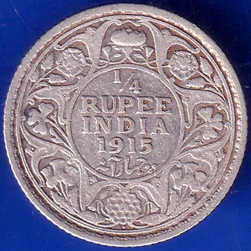British India 1915 Bombay Mint George V King Emperor 1/4 Rupee Coin ANH1866