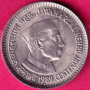 UNC Republic India 1989 Jawaharlal Nehru Centenary One Rupee Coin